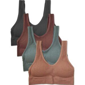 Kalon 4 Pack Ribbed Bralette Crop Top Comfort Lounge Bra 1041 F. Fest XXS - XXL